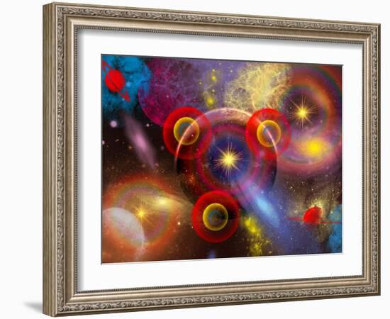 Artist's Concept of Planets and Stars Mixed Together in an Ever-Changing Nebula-Stocktrek Images-Framed Premium Photographic Print