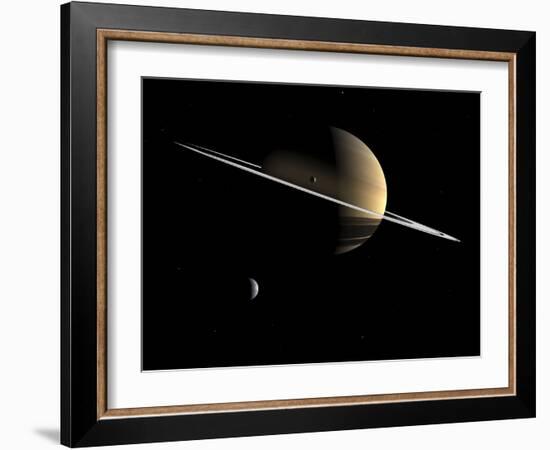 Artist's Concept of Saturn and its Moons Dione and Tethys-Stocktrek Images-Framed Photographic Print