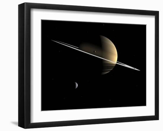 Artist's Concept of Saturn and its Moons Dione and Tethys-Stocktrek Images-Framed Photographic Print