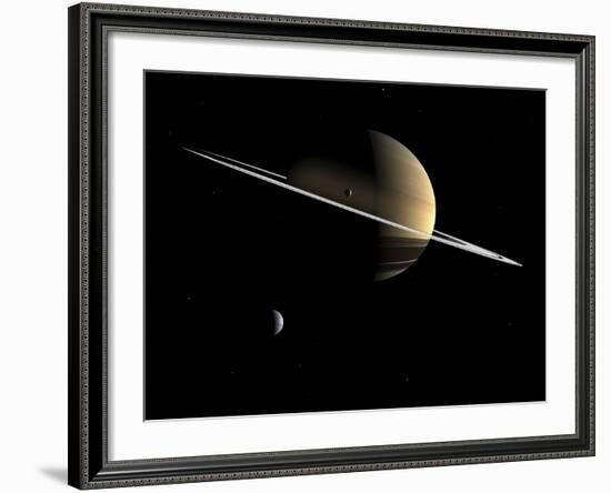 Artist's Concept of Saturn and its Moons Dione and Tethys-Stocktrek Images-Framed Photographic Print