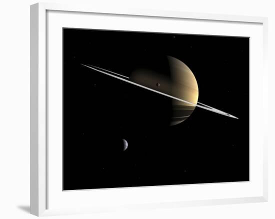 Artist's Concept of Saturn and its Moons Dione and Tethys-Stocktrek Images-Framed Photographic Print