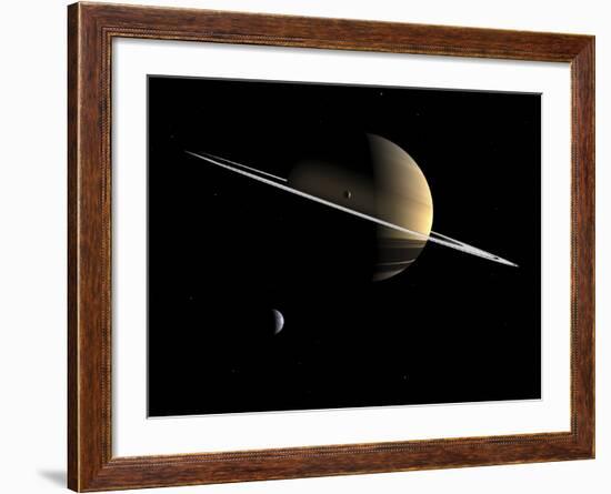 Artist's Concept of Saturn and its Moons Dione and Tethys-Stocktrek Images-Framed Photographic Print