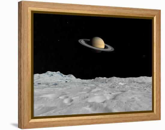 Artist's Concept of Saturn as Seen from the Surface of its Moon Iapetus-Stocktrek Images-Framed Premier Image Canvas