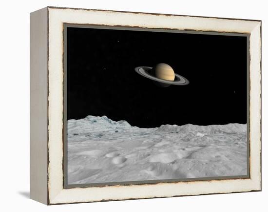 Artist's Concept of Saturn as Seen from the Surface of its Moon Iapetus-Stocktrek Images-Framed Premier Image Canvas
