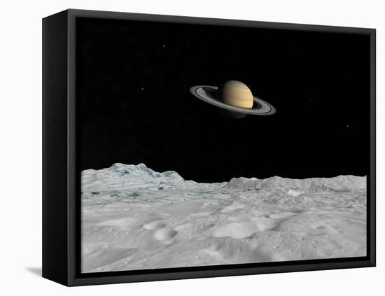 Artist's Concept of Saturn as Seen from the Surface of its Moon Iapetus-Stocktrek Images-Framed Premier Image Canvas