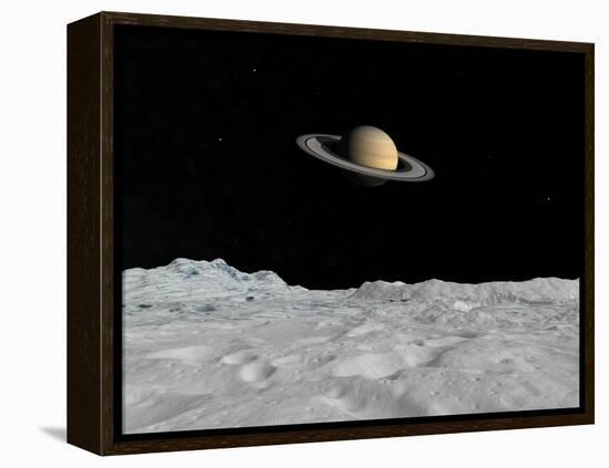 Artist's Concept of Saturn as Seen from the Surface of its Moon Iapetus-Stocktrek Images-Framed Premier Image Canvas