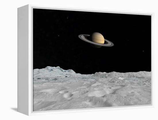 Artist's Concept of Saturn as Seen from the Surface of its Moon Iapetus-Stocktrek Images-Framed Premier Image Canvas
