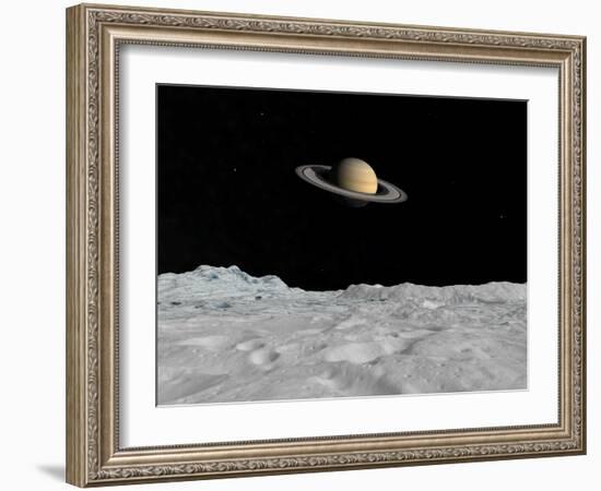 Artist's Concept of Saturn as Seen from the Surface of its Moon Iapetus-Stocktrek Images-Framed Photographic Print