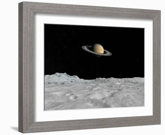 Artist's Concept of Saturn as Seen from the Surface of its Moon Iapetus-Stocktrek Images-Framed Photographic Print