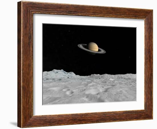 Artist's Concept of Saturn as Seen from the Surface of its Moon Iapetus-Stocktrek Images-Framed Photographic Print