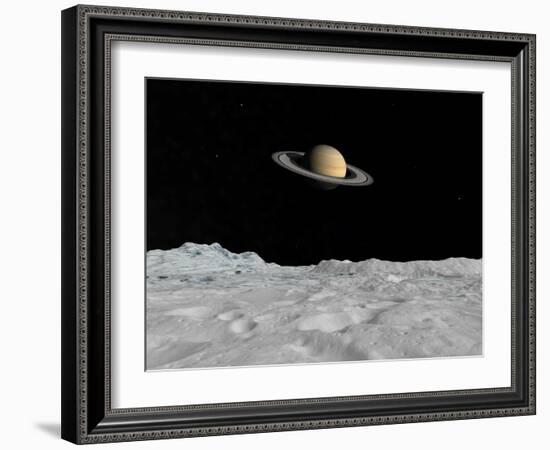 Artist's Concept of Saturn as Seen from the Surface of its Moon Iapetus-Stocktrek Images-Framed Photographic Print