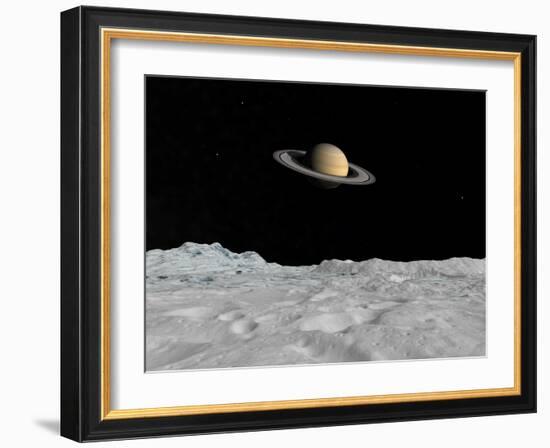 Artist's Concept of Saturn as Seen from the Surface of its Moon Iapetus-Stocktrek Images-Framed Photographic Print