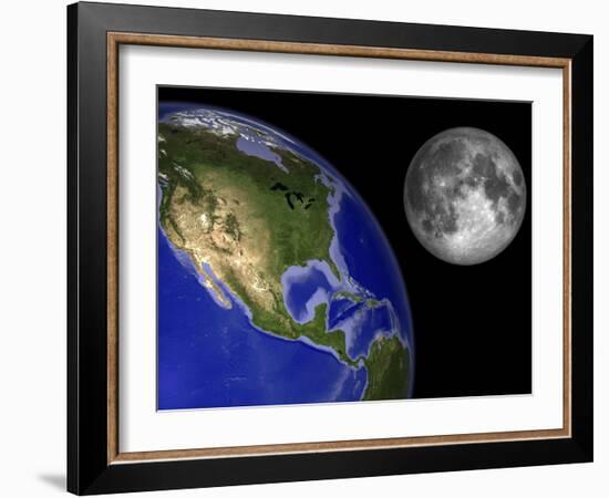 Artist's Concept of the Earth and its Moon-Stocktrek Images-Framed Photographic Print