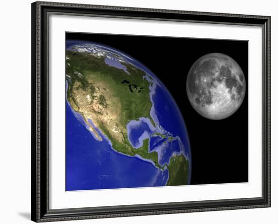 Artist's Concept of the Earth and its Moon-Stocktrek Images-Framed Photographic Print