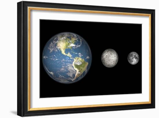 Artist's Concept of the Earth, Mercury, and Earth's Moon to Scale-Stocktrek Images-Framed Premium Giclee Print