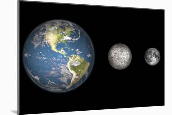 Artist's Concept of the Earth, Mercury, and Earth's Moon to Scale-Stocktrek Images-Mounted Art Print