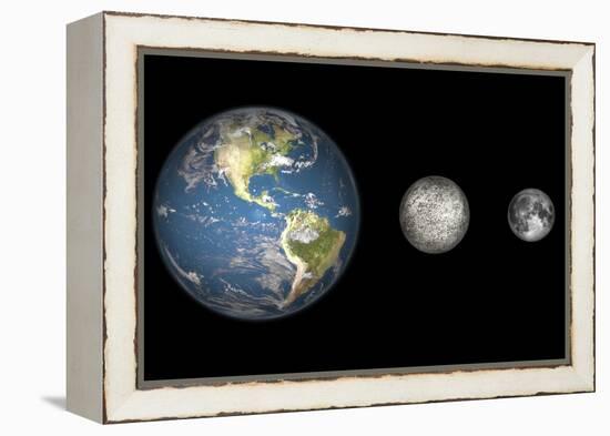 Artist's Concept of the Earth, Mercury, and Earth's Moon to Scale-Stocktrek Images-Framed Stretched Canvas