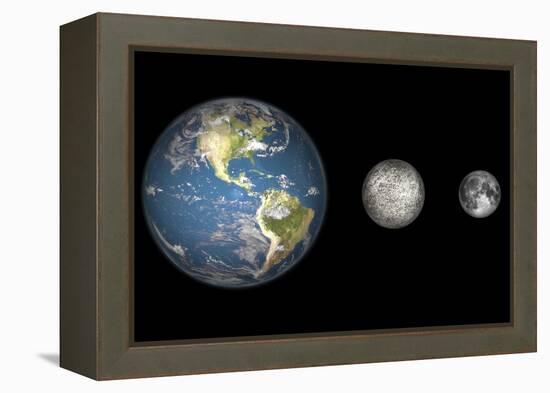 Artist's Concept of the Earth, Mercury, and Earth's Moon to Scale-Stocktrek Images-Framed Stretched Canvas