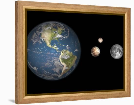 Artist's Concept of the Earth, Pluto, Charon, and Earth's Moon to Scale-Stocktrek Images-Framed Premier Image Canvas