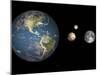 Artist's Concept of the Earth, Pluto, Charon, and Earth's Moon to Scale-Stocktrek Images-Mounted Photographic Print