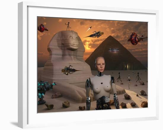 Artist's Concept of the Pyramids and Sphinx Being Built by an Advanced Alien Race-Stocktrek Images-Framed Photographic Print