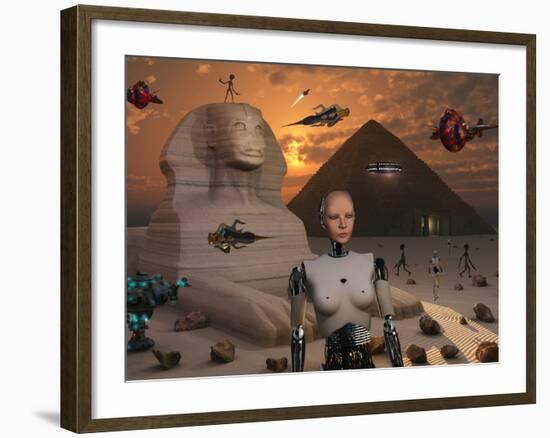 Artist's Concept of the Pyramids and Sphinx Being Built by an Advanced Alien Race-Stocktrek Images-Framed Photographic Print