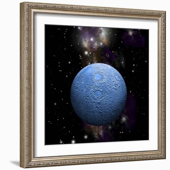Artist's Depiction of a Cratered Moon in Space with a Nebula in the Background-null-Framed Premium Giclee Print