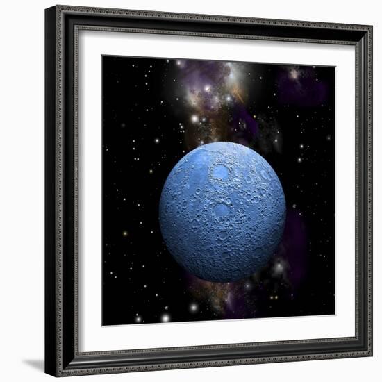 Artist's Depiction of a Cratered Moon in Space with a Nebula in the Background-null-Framed Premium Giclee Print