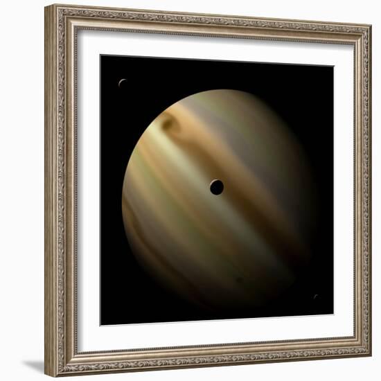 Artist's Depiction of a Gas Giant Planet in Interstellar Space with Three Orbiting Moons-null-Framed Art Print