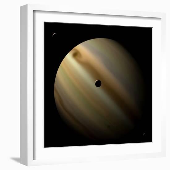 Artist's Depiction of a Gas Giant Planet in Interstellar Space with Three Orbiting Moons-null-Framed Art Print