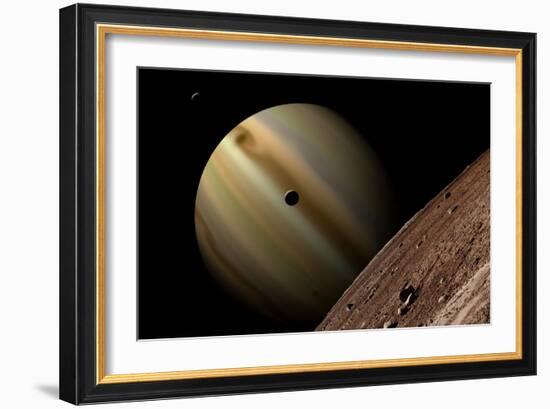 Artist's Depiction of a Gas Giant Planet Surrounded by Three Moons-null-Framed Art Print