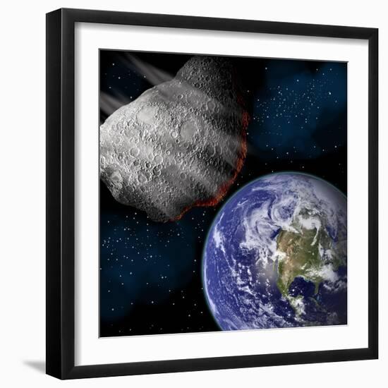 Artist's Depiction of a Large Asteroid Approaching Earth on a Collision Course-null-Framed Art Print