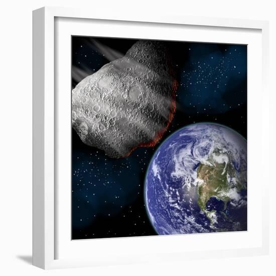 Artist's Depiction of a Large Asteroid Approaching Earth on a Collision Course-null-Framed Art Print