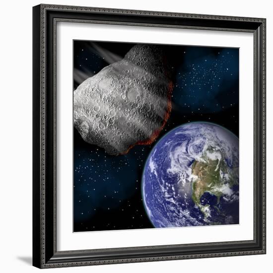 Artist's Depiction of a Large Asteroid Approaching Earth on a Collision Course-null-Framed Art Print