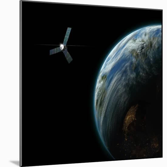 Artist's Depiction of a Satellite in Orbit around an Earth-Like Inhabited World-null-Mounted Art Print