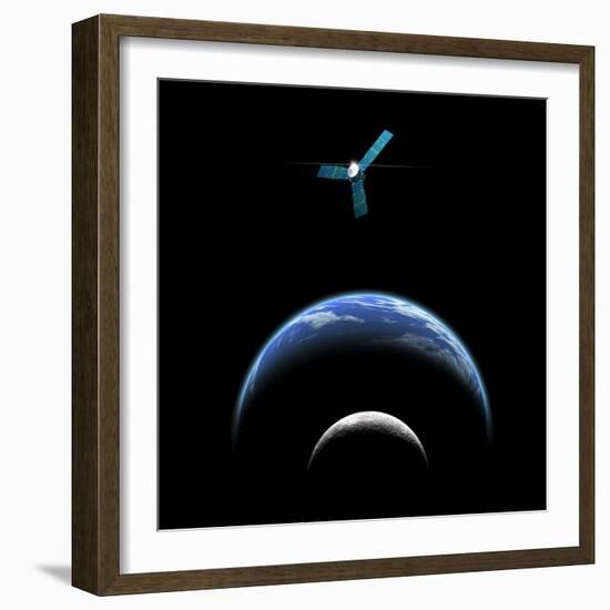 Artist's Depiction of a Satellite in Orbit around an Earth-Like World and Moon-null-Framed Art Print