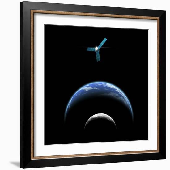 Artist's Depiction of a Satellite in Orbit around an Earth-Like World and Moon-null-Framed Art Print