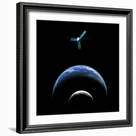 Artist's Depiction of a Satellite in Orbit around an Earth-Like World and Moon-null-Framed Art Print