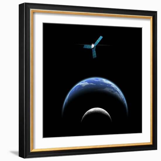 Artist's Depiction of a Satellite in Orbit around an Earth-Like World and Moon-null-Framed Art Print