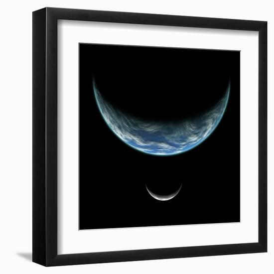 Artist's Depiction of an Earth-Like Planet with an Orbiting Moon-null-Framed Art Print