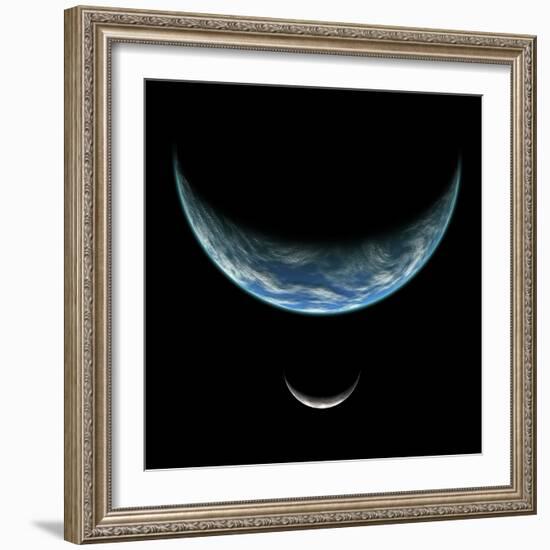 Artist's Depiction of an Earth-Like Planet with an Orbiting Moon-null-Framed Art Print