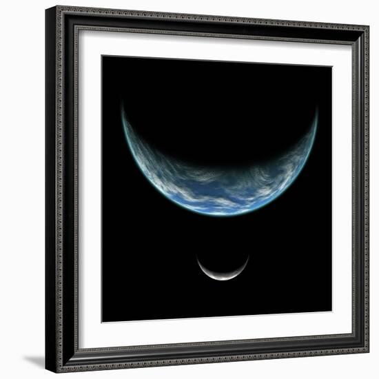 Artist's Depiction of an Earth-Like Planet with an Orbiting Moon-null-Framed Art Print