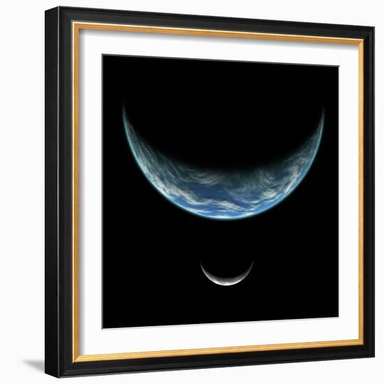 Artist's Depiction of an Earth-Like Planet with an Orbiting Moon-null-Framed Art Print