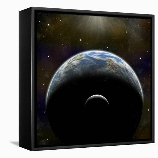Artist's Depiction of an Earth-Like Planet with it's Orbiting Moon-null-Framed Stretched Canvas
