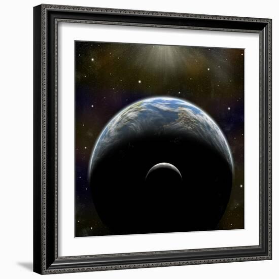 Artist's Depiction of an Earth-Like Planet with it's Orbiting Moon-null-Framed Art Print