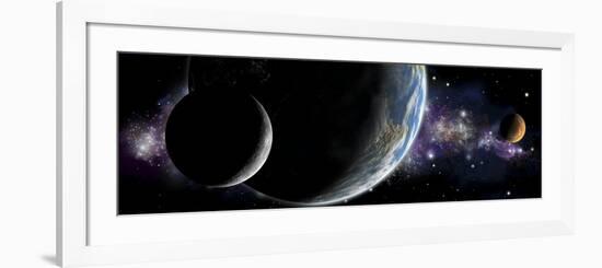 Artist's Depiction of an Earth-Like Planet with Orbiting Moon and a Red Planet-null-Framed Art Print