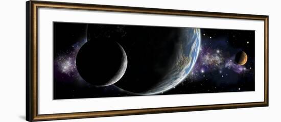Artist's Depiction of an Earth-Like Planet with Orbiting Moon and a Red Planet-null-Framed Art Print