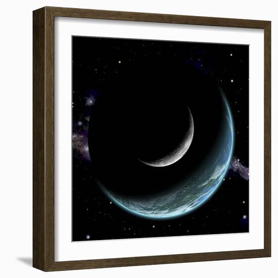 Artist's Depiction of an Earth-Like World with a Large Rocky Moon Orbiting-null-Framed Art Print