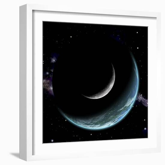 Artist's Depiction of an Earth-Like World with a Large Rocky Moon Orbiting-null-Framed Art Print