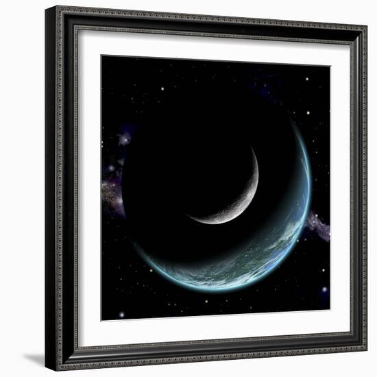 Artist's Depiction of an Earth-Like World with a Large Rocky Moon Orbiting-null-Framed Art Print